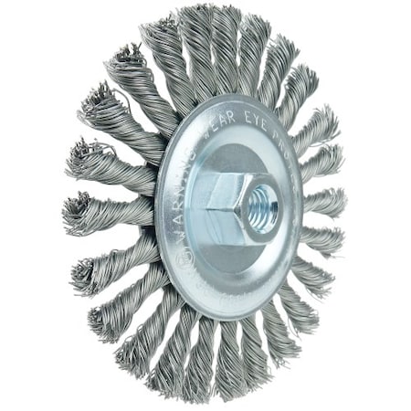 Weiler Wolverine 6" Knot Wire Wheel, .025" Steel Fill, 5/8"-11 UNC Nut 36224